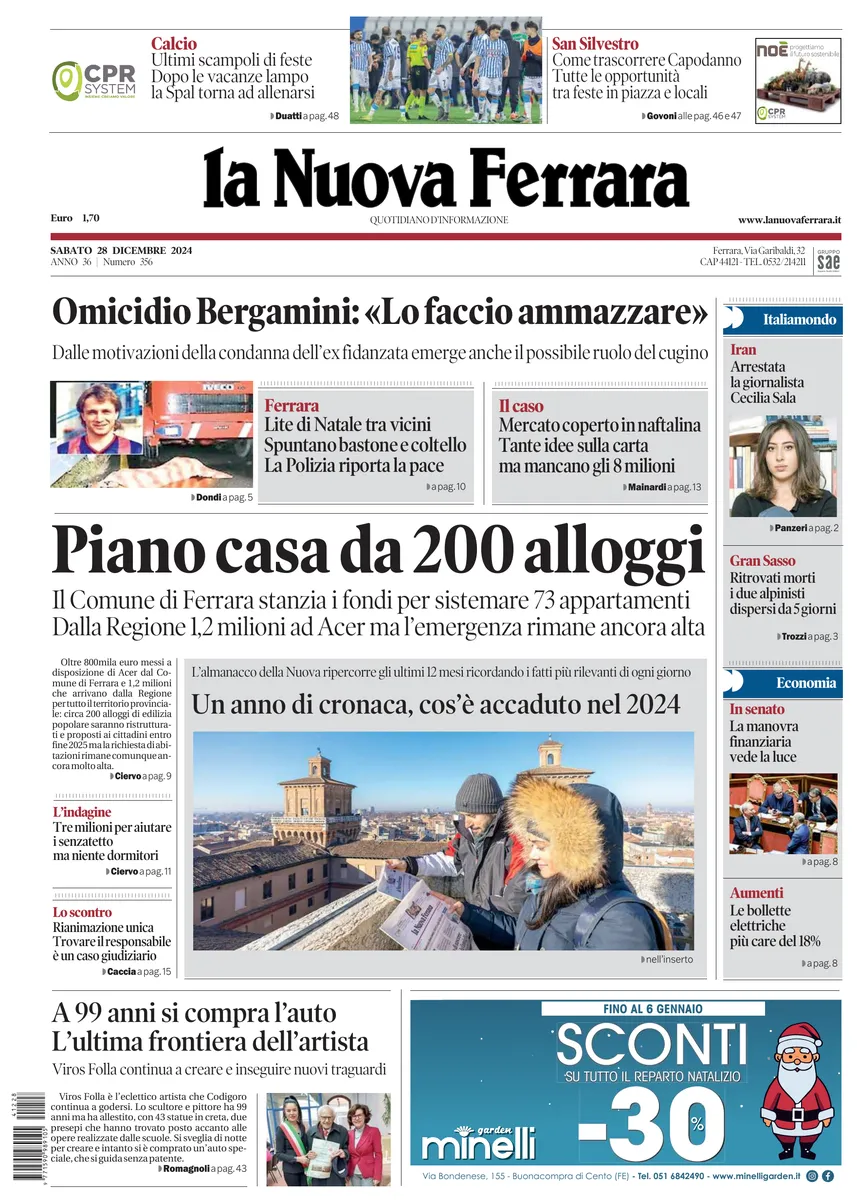 Prima-pagina-nuova ferrara-oggi-edizione-del-2024-12-28